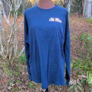 OleMiss Front Logo Navy Blue Drop Shoulder Crewneck Long Sleeve Men's TShirt Hot